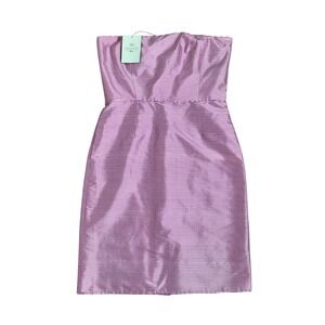Tocca Womens Purple Gingham 100% Silk Strapless Sheath Dress Size 10 NEW